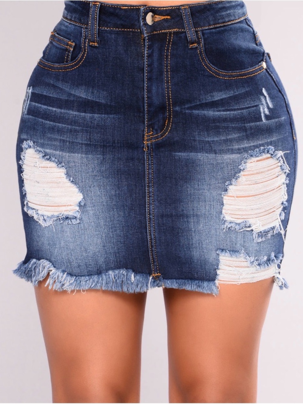 Fashion Nova Dark Blue Distressed Denim Mini Skirt